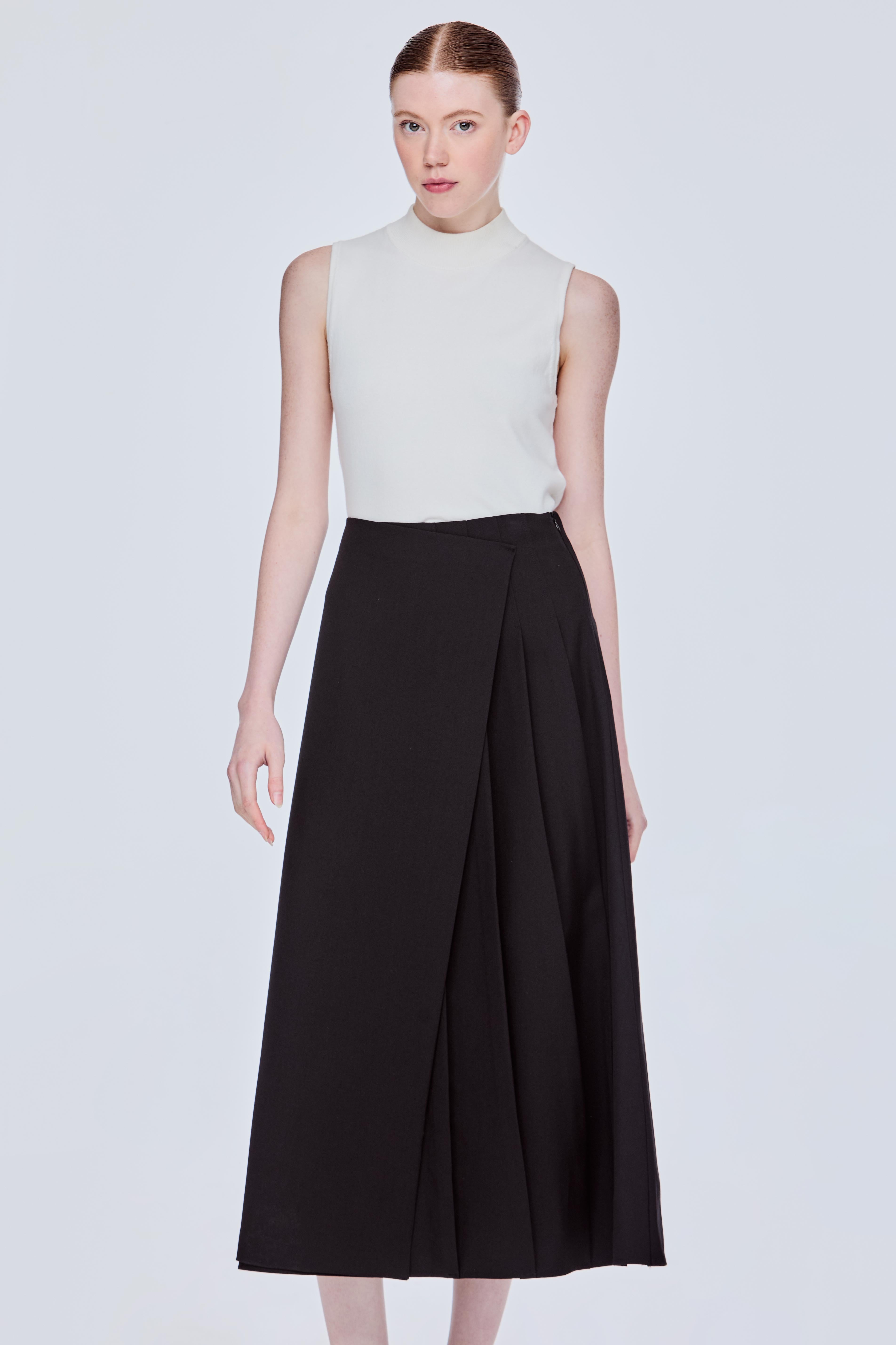 Asymmetrical Pleated Wrap Skirt