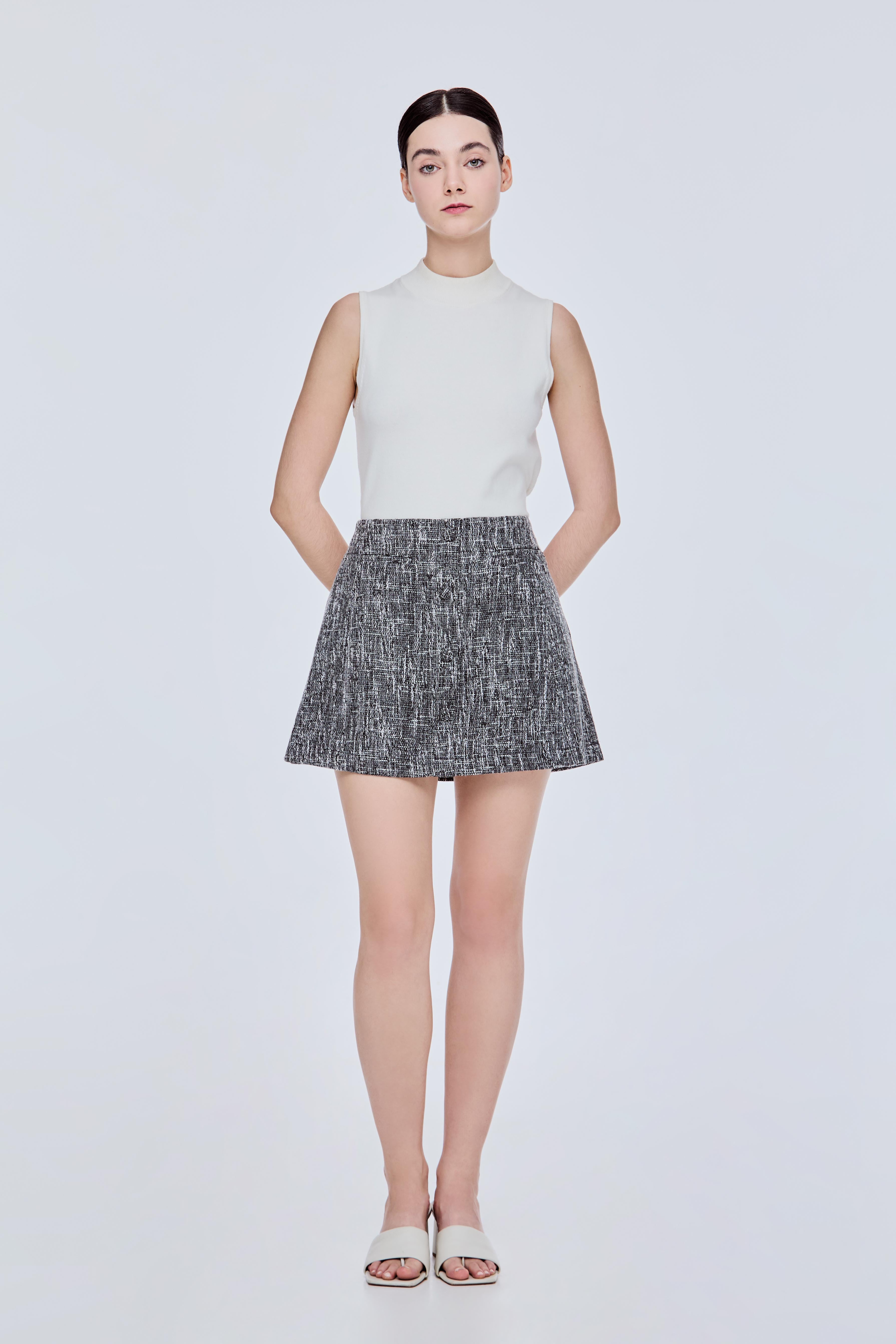 A-Line Front Buttoned Tweed Skirt