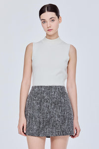 A-Line Front Buttoned Tweed Skirt