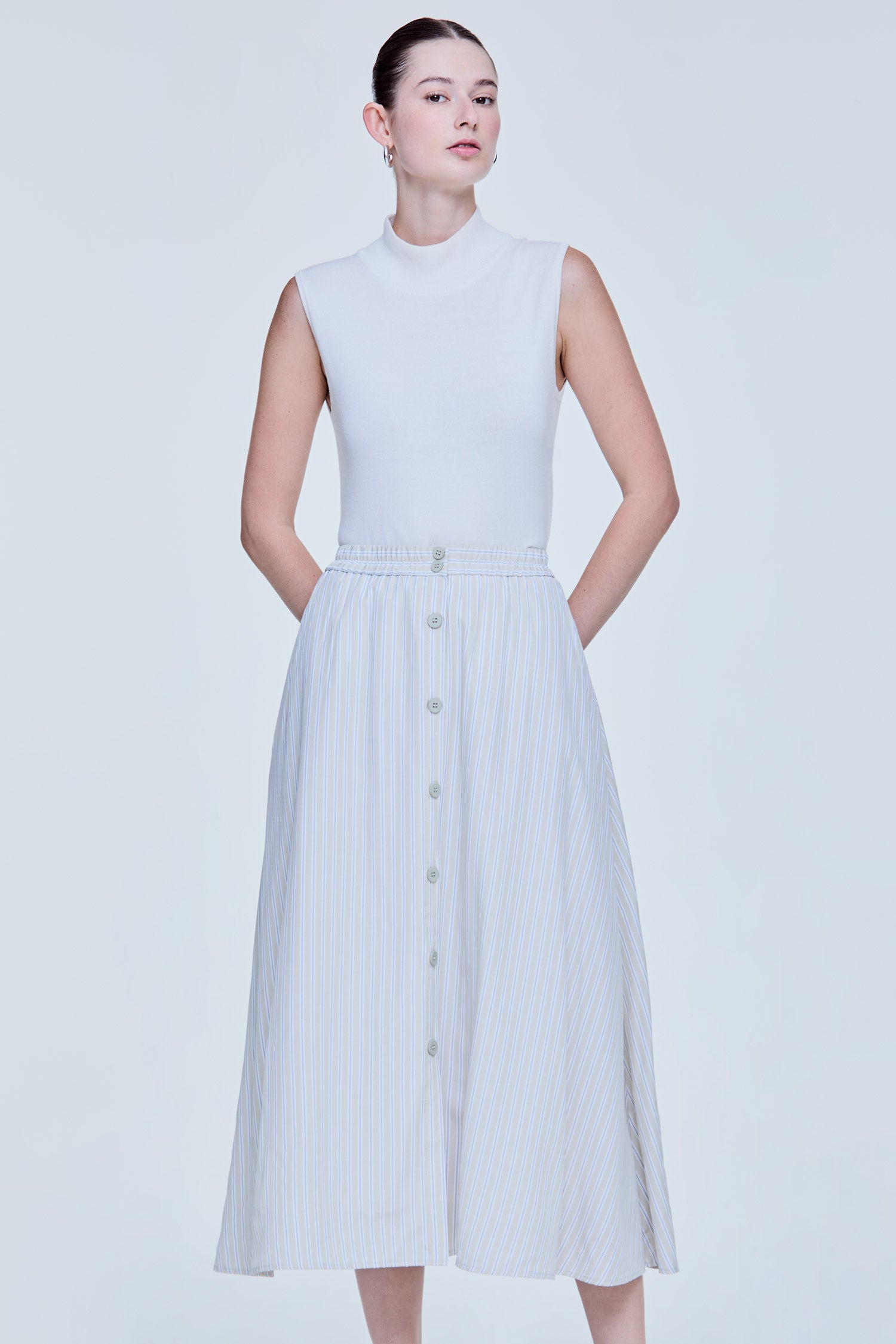 Stripes Buttoned Skirt