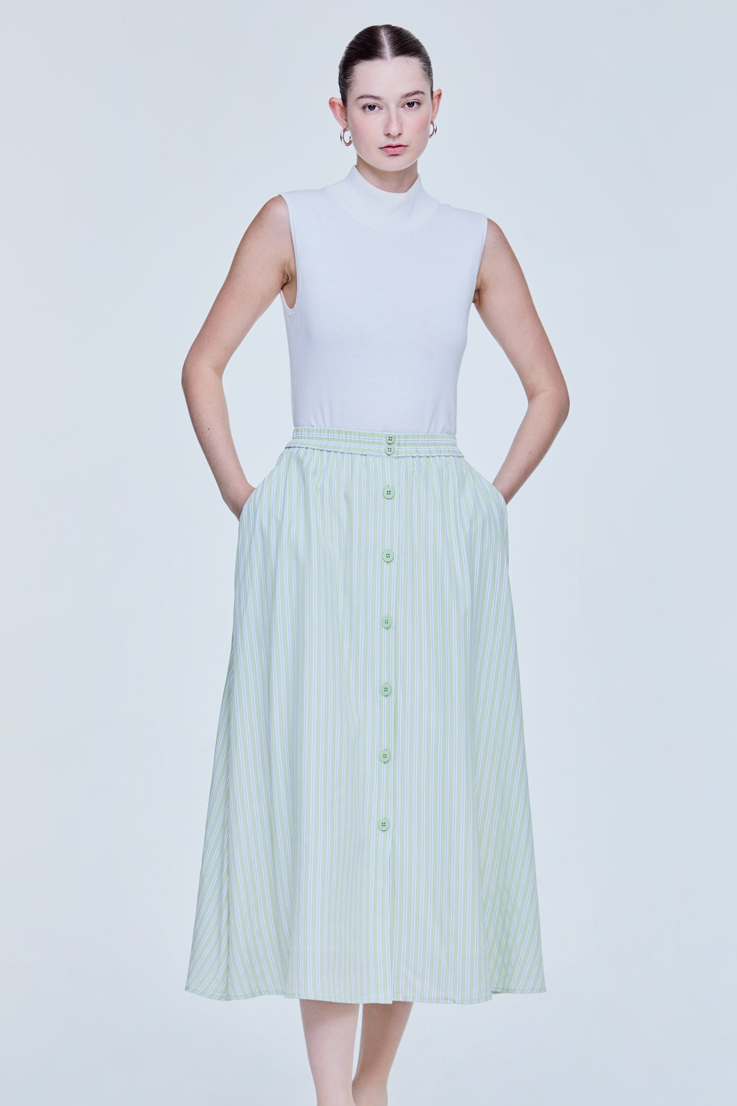 Stripes Buttoned Skirt