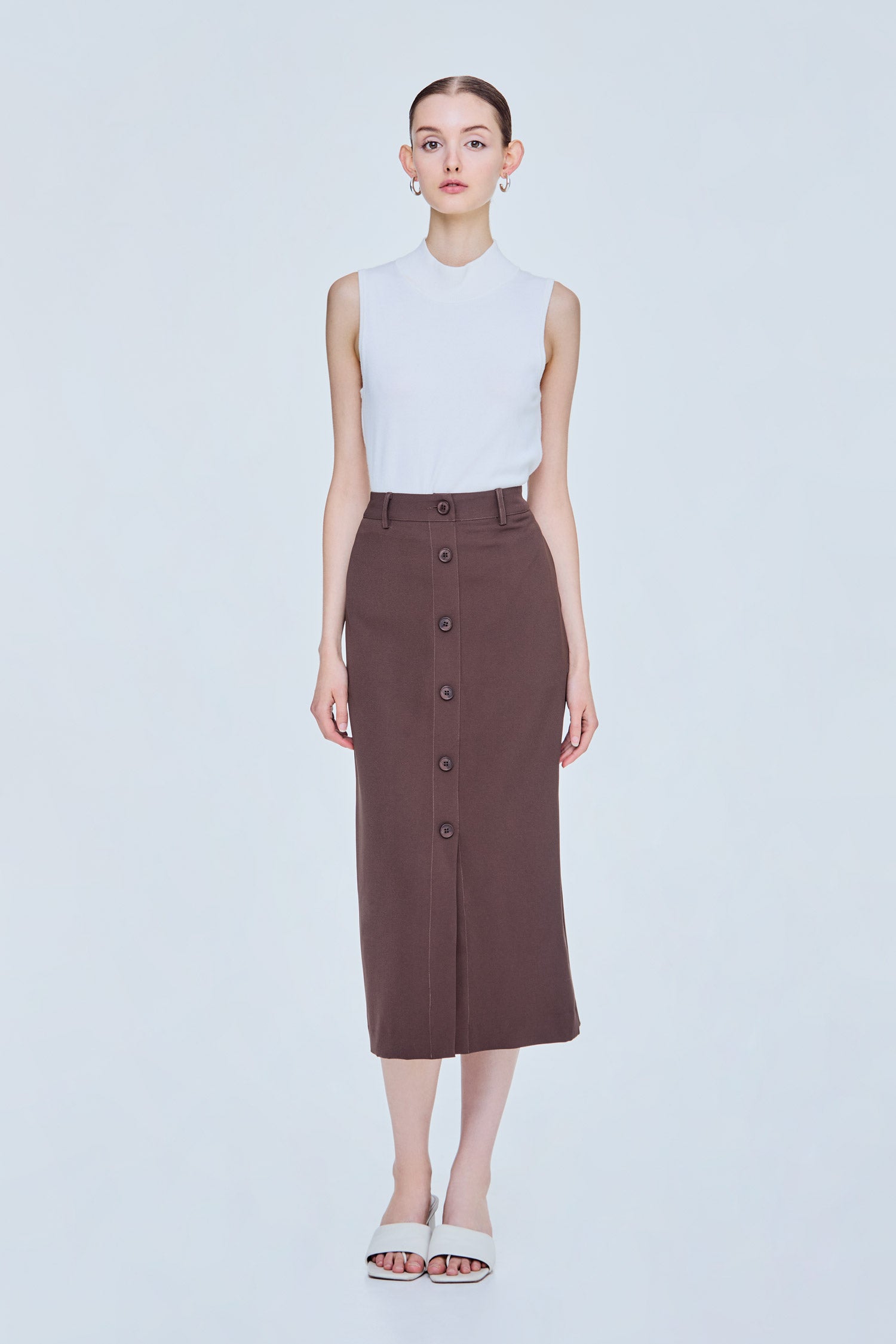 Front-Vent Buttoned Skirt