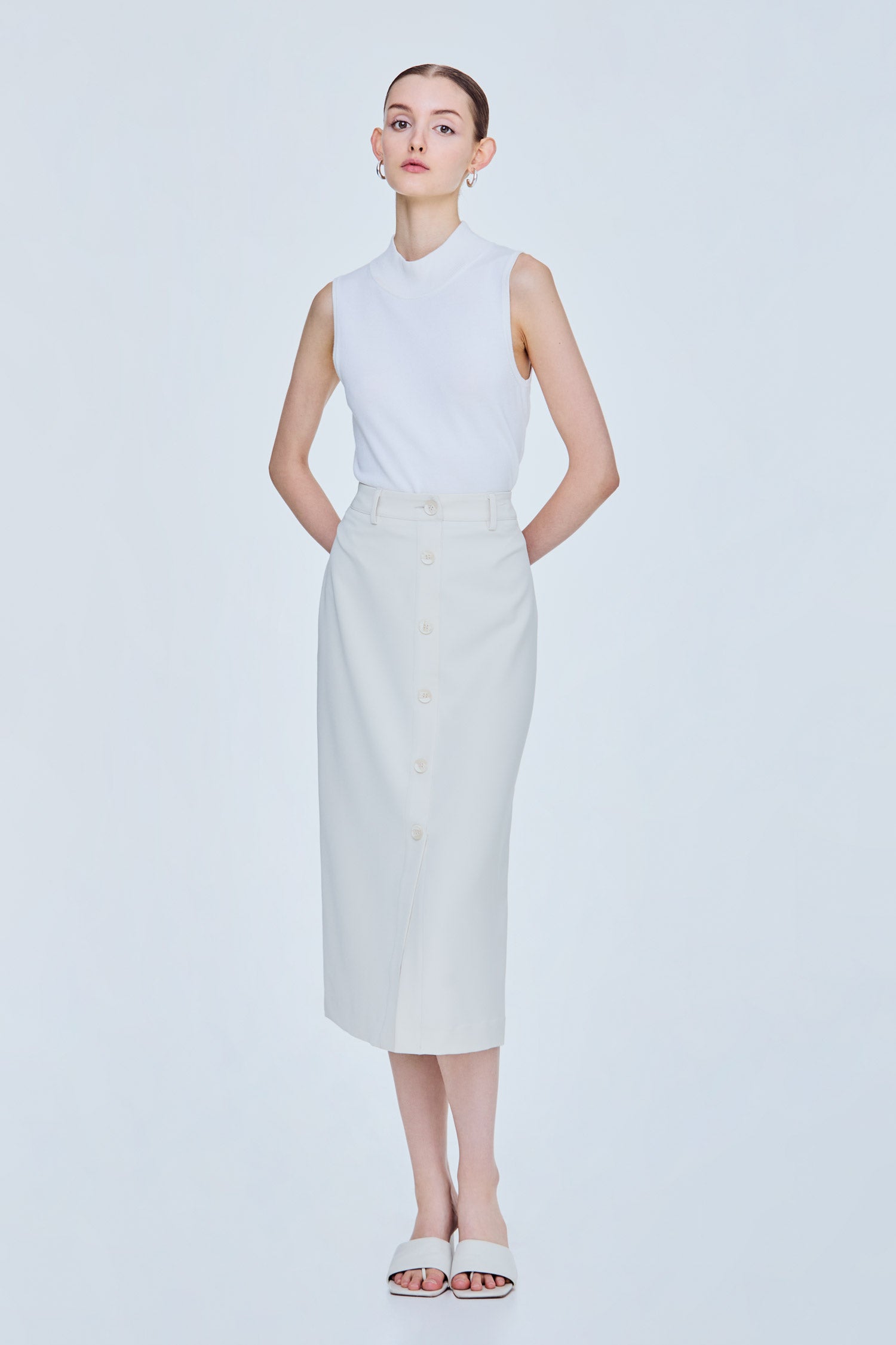 Front-Vent Buttoned Skirt