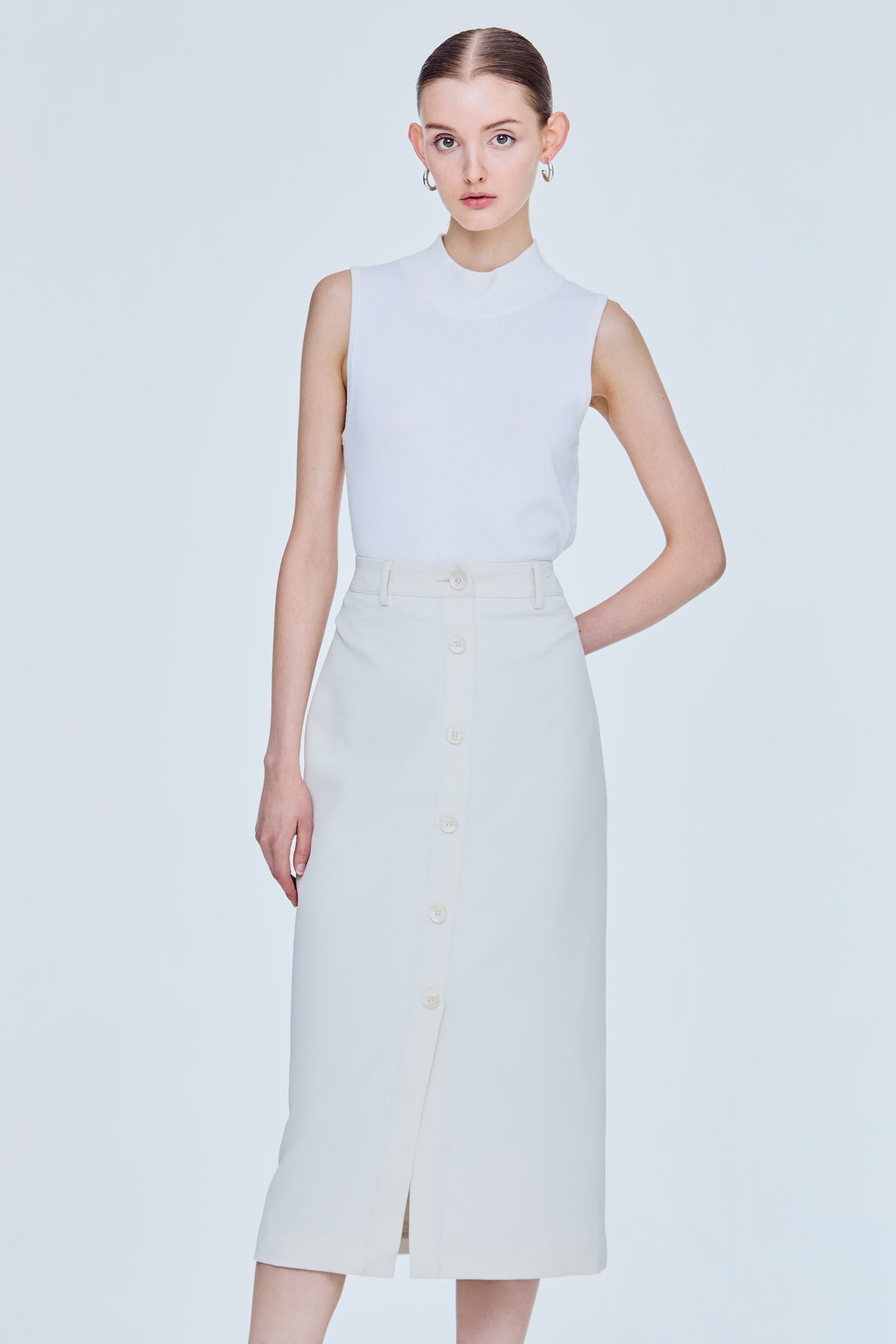 Front-Vent Buttoned Skirt