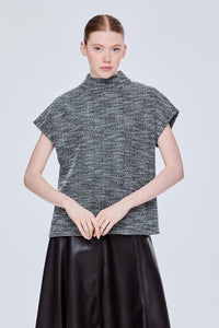 Basic Mock Neck Tweed Top