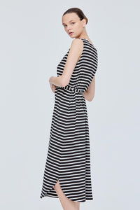 Belted Sleeveless Striped Dress