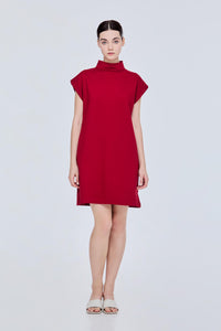 Mock Neck Yar Shift Shirt Dress