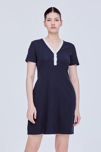 Contrast Henley Neck Mini Dress