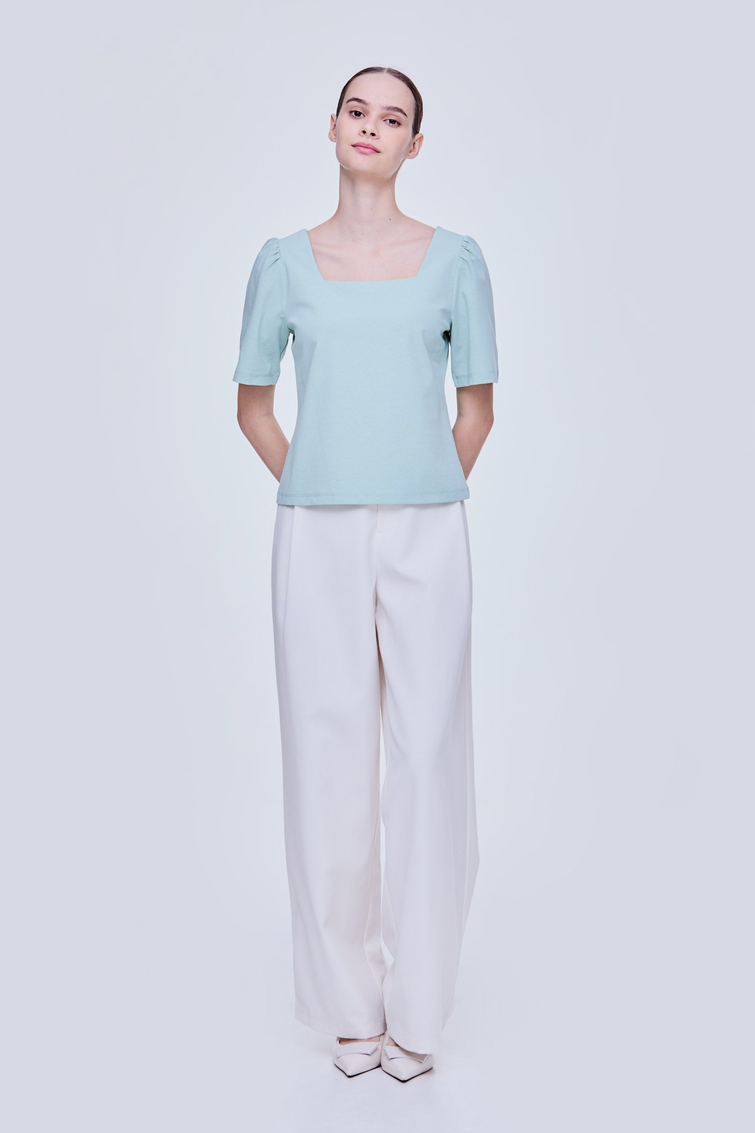 Puffy Sleeve Square Neck Top