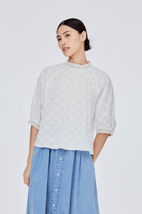 Ruffled High Neck Raglan Sleeve Top