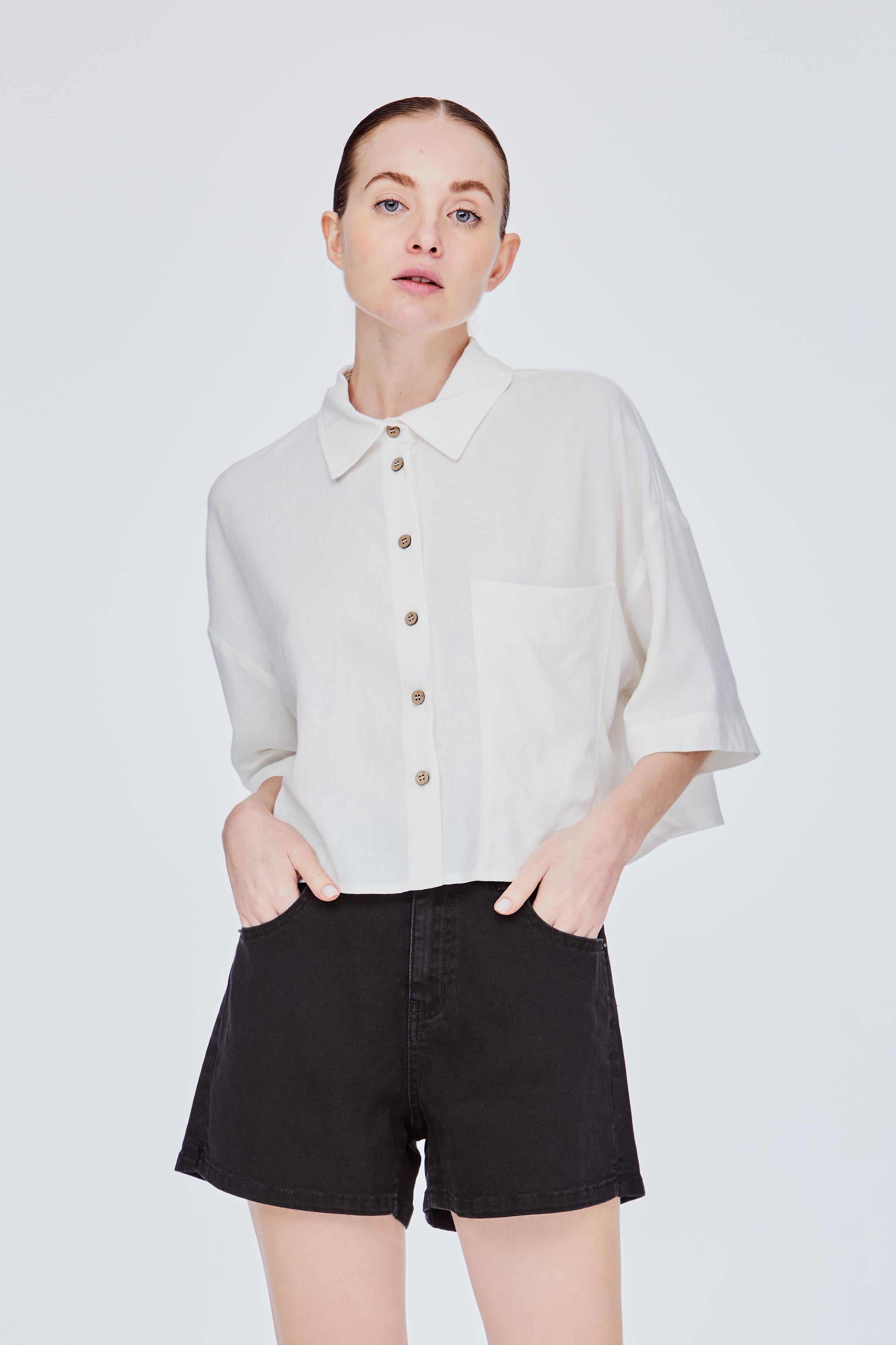 Oversized Crop Linen Shirt