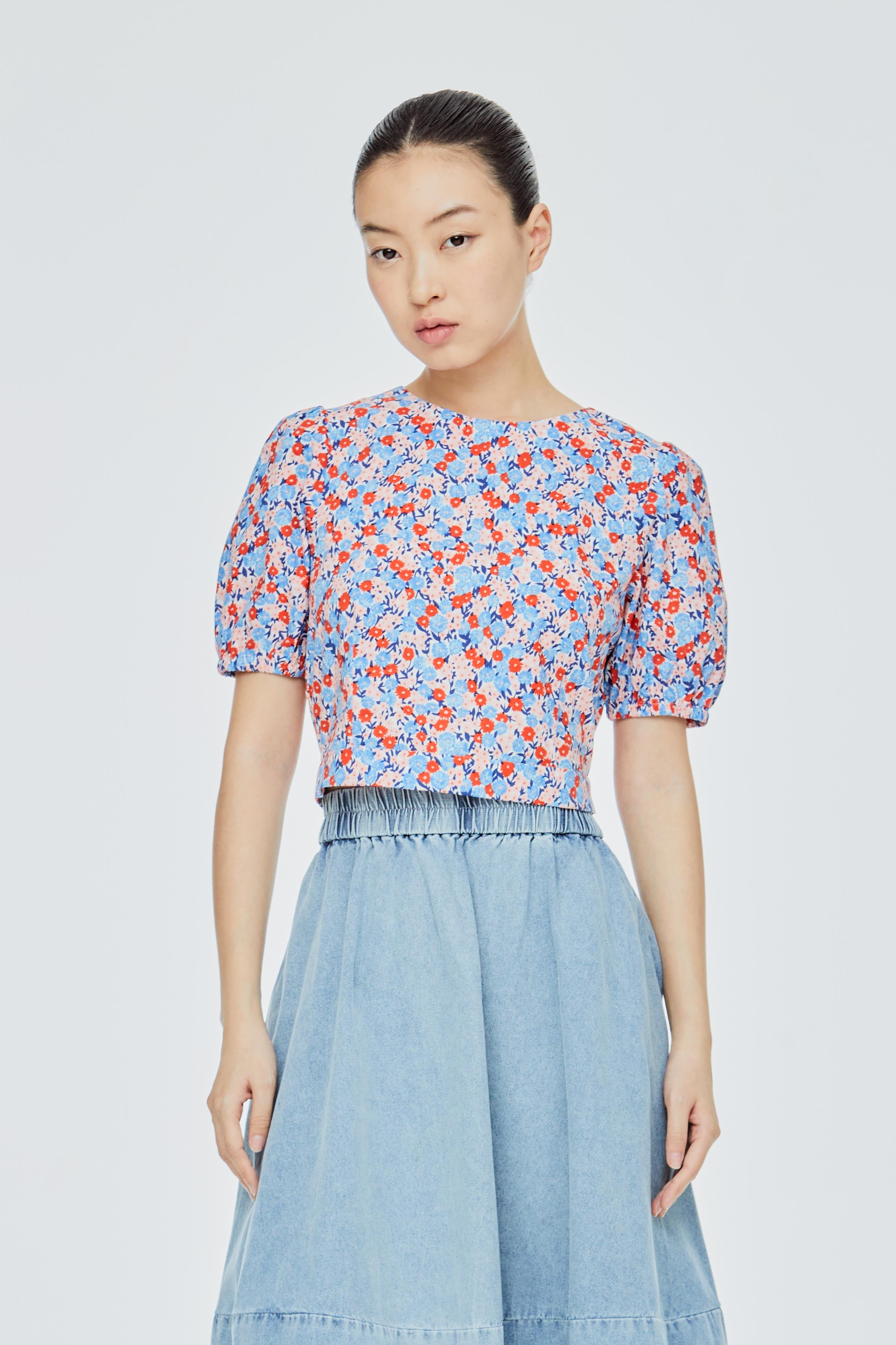 Printed Puffy Crop Top