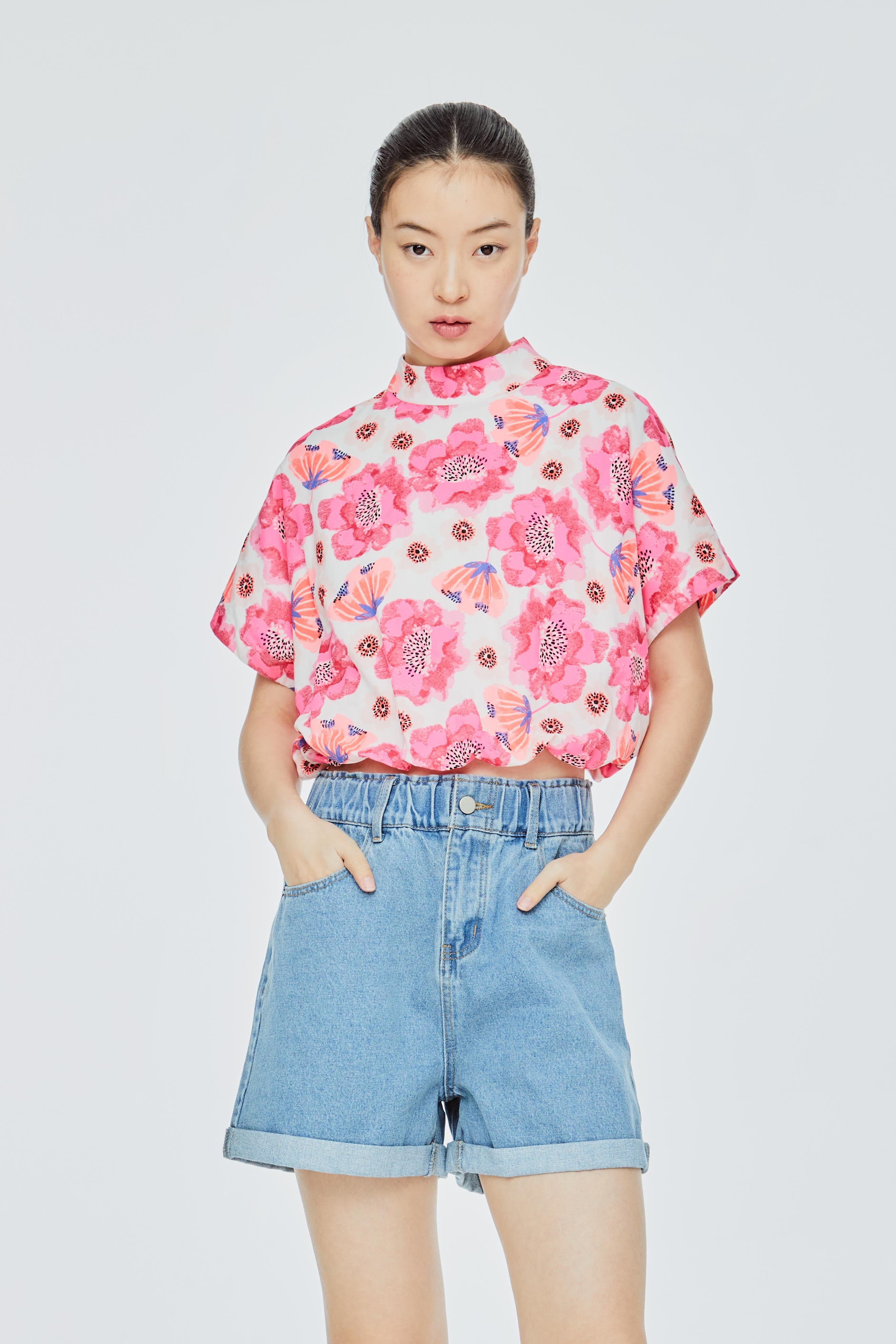 Printed Floral Bubble Hem Top