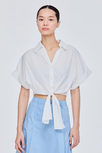 Cropped Collared Self Tie Blouse