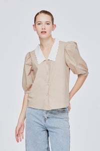 Lace Collar Button Up Blouse