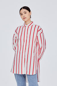 Oversized Logo Striped Button Down Top