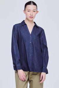 Denim Collared V-Neck Shirt