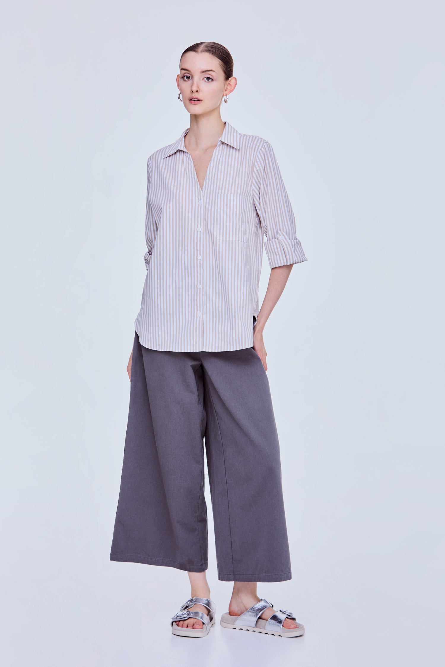 Collared V-Neckline Blouse