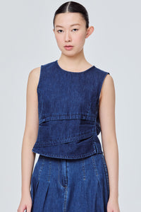 Pleated Denim Top