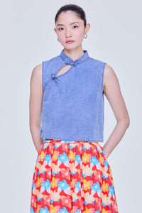 Boxy Cheongsam Denim Top