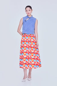 Boxy Cheongsam Denim Top