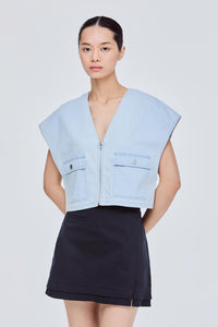 Washed Denim Cropped Vest