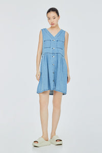 Sleeveless V-Neck Denim Dress