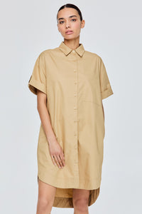 Folded Short Sleeve Shirt Dress