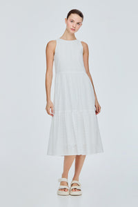 Eyelet Embroidery Midi Tiered Dress