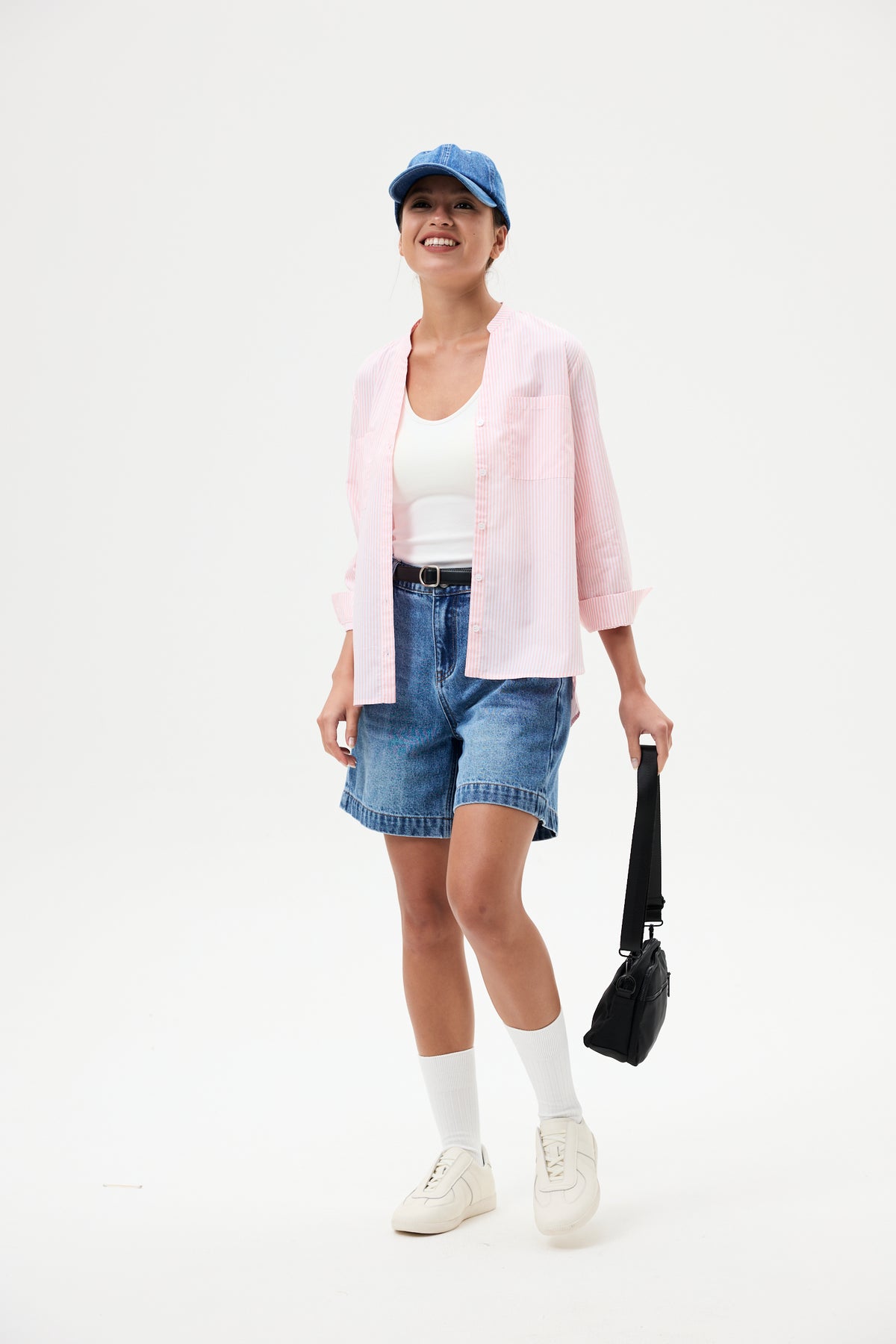 Open-Stand Collar Stripes Shirt