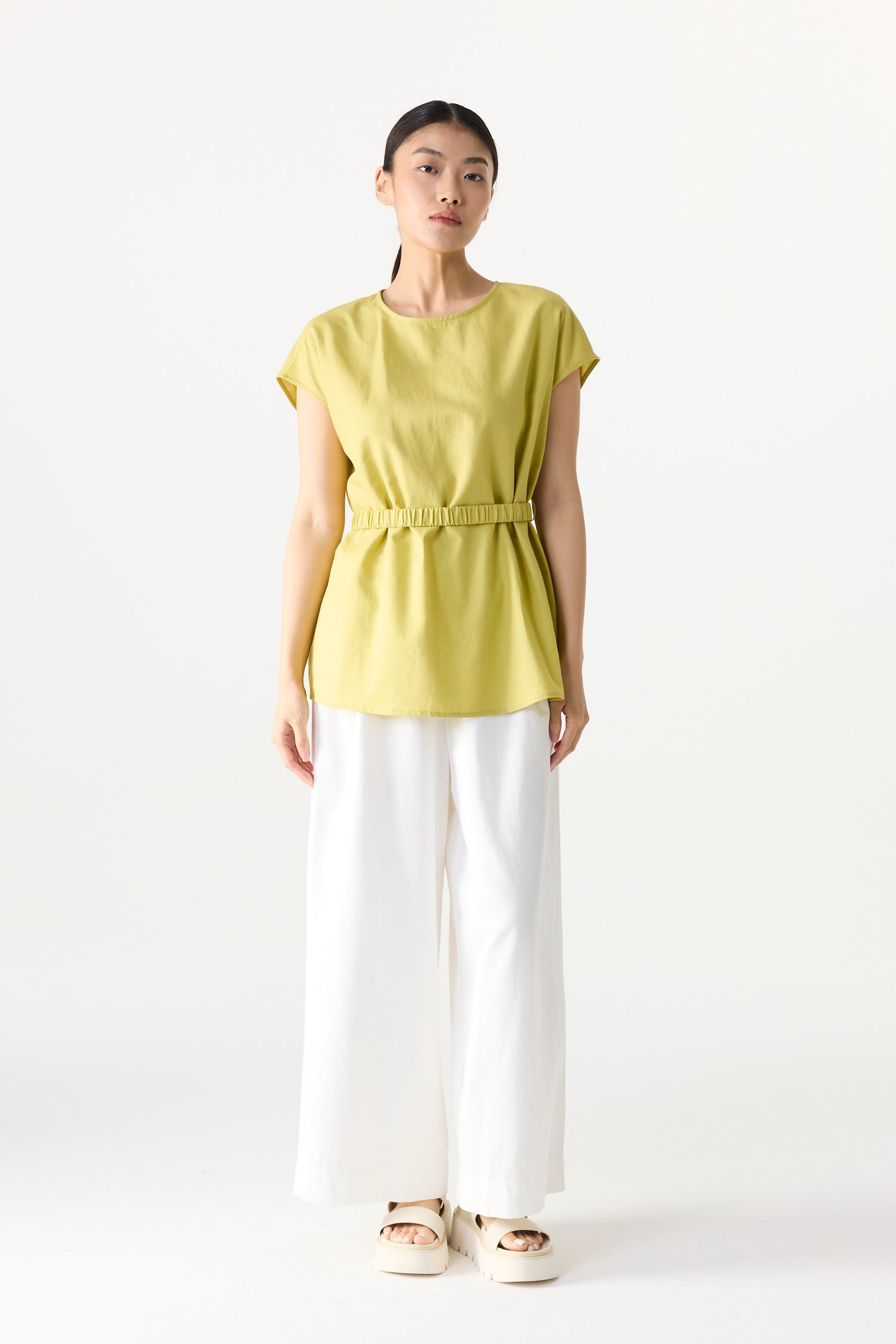 Cinched Waist Belted Top