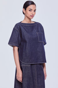 Pocketed Denim Blouse