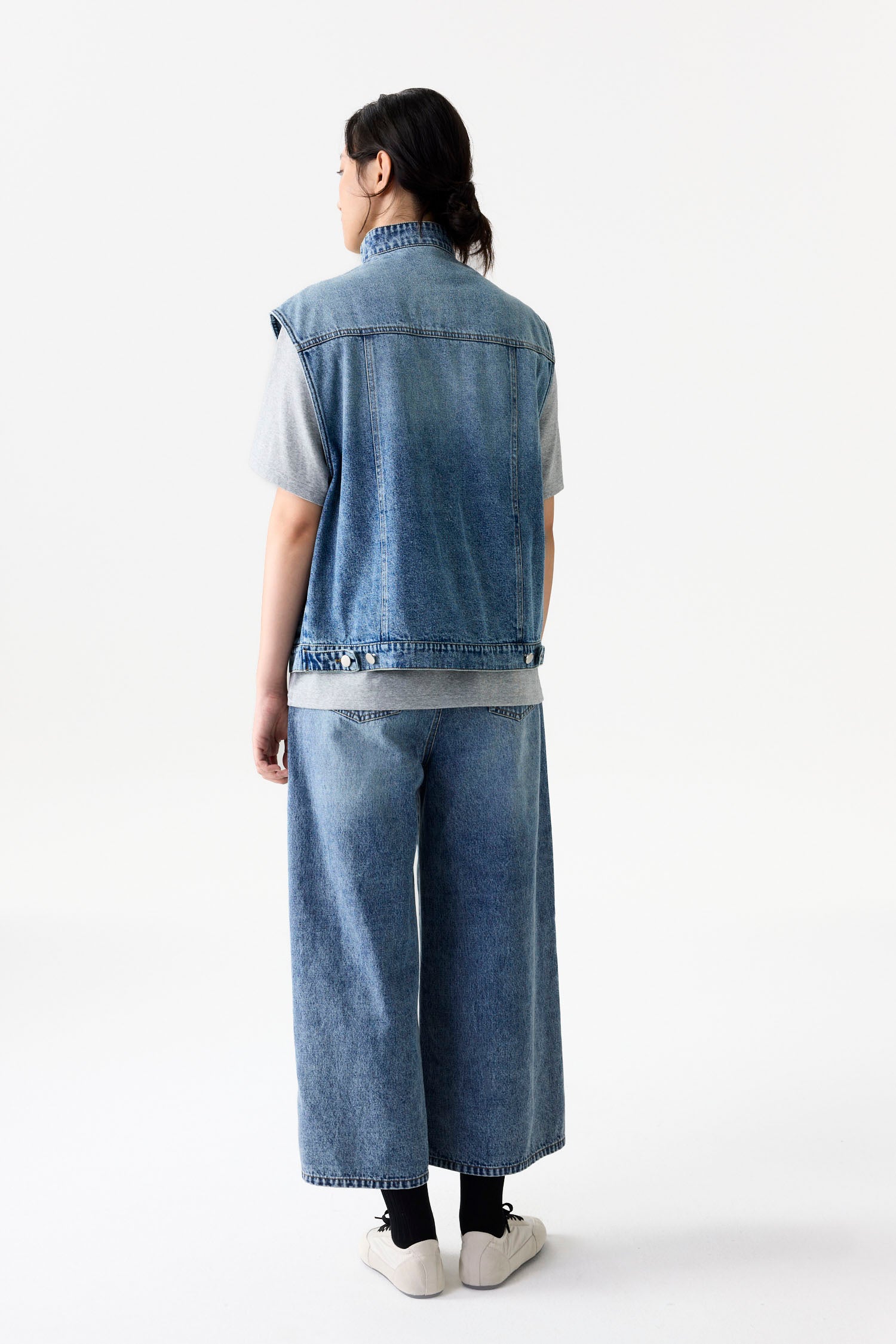 High Neck Denim Vest