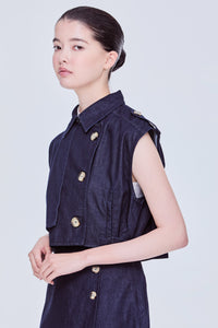 Panelled Denim Collared Vest