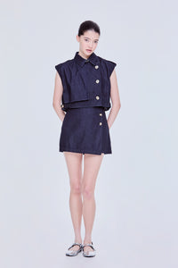 Panelled Denim Collared Vest