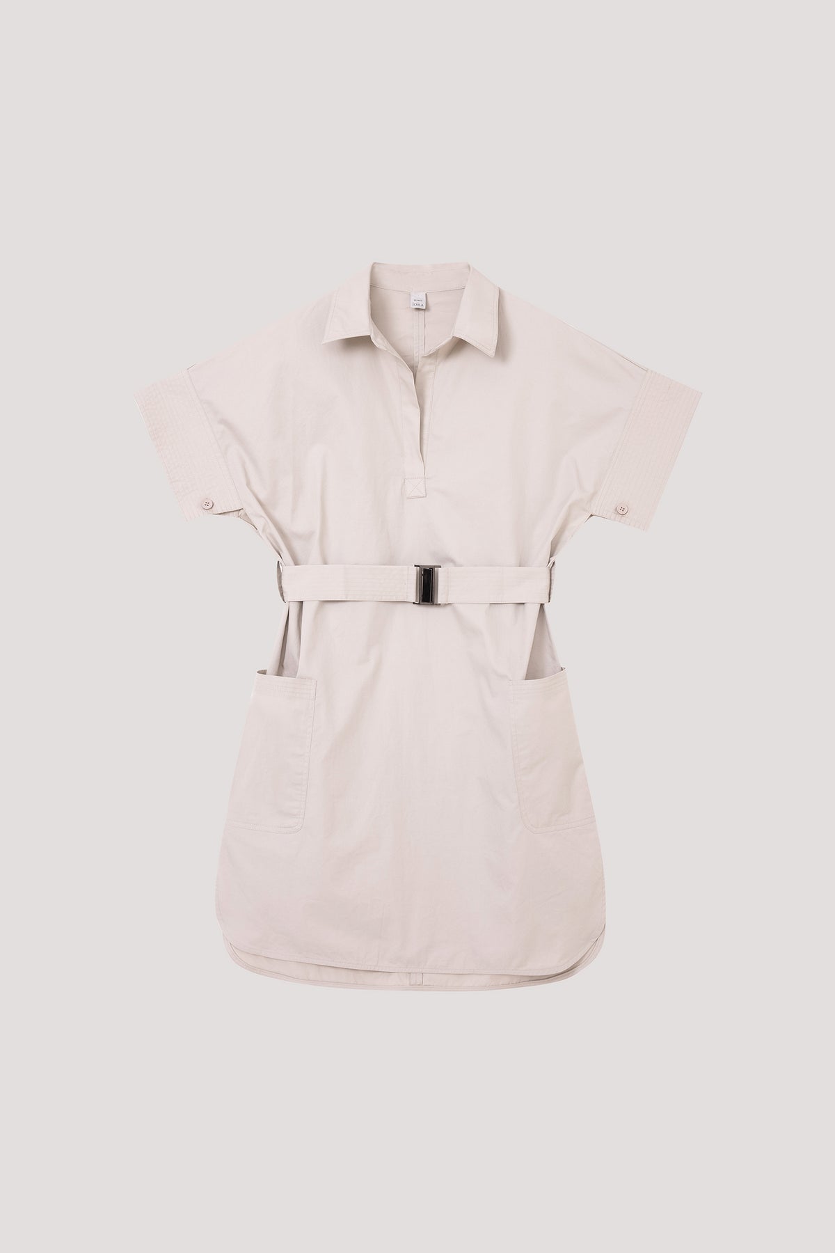 Belted Shirt Dress - GREY BEIGE