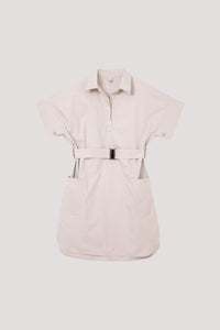 Belted Shirt Dress - GREY BEIGE