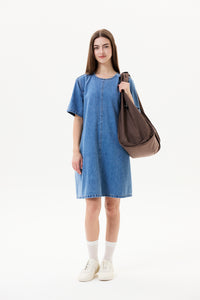 Concealed Zip Denim Midi Dress