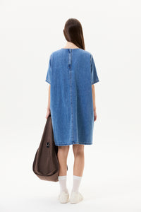 Concealed Zip Denim Midi Dress