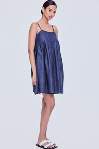 Pleated Panel Denim Sundress