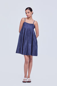 Pleated Panel Denim Sundress
