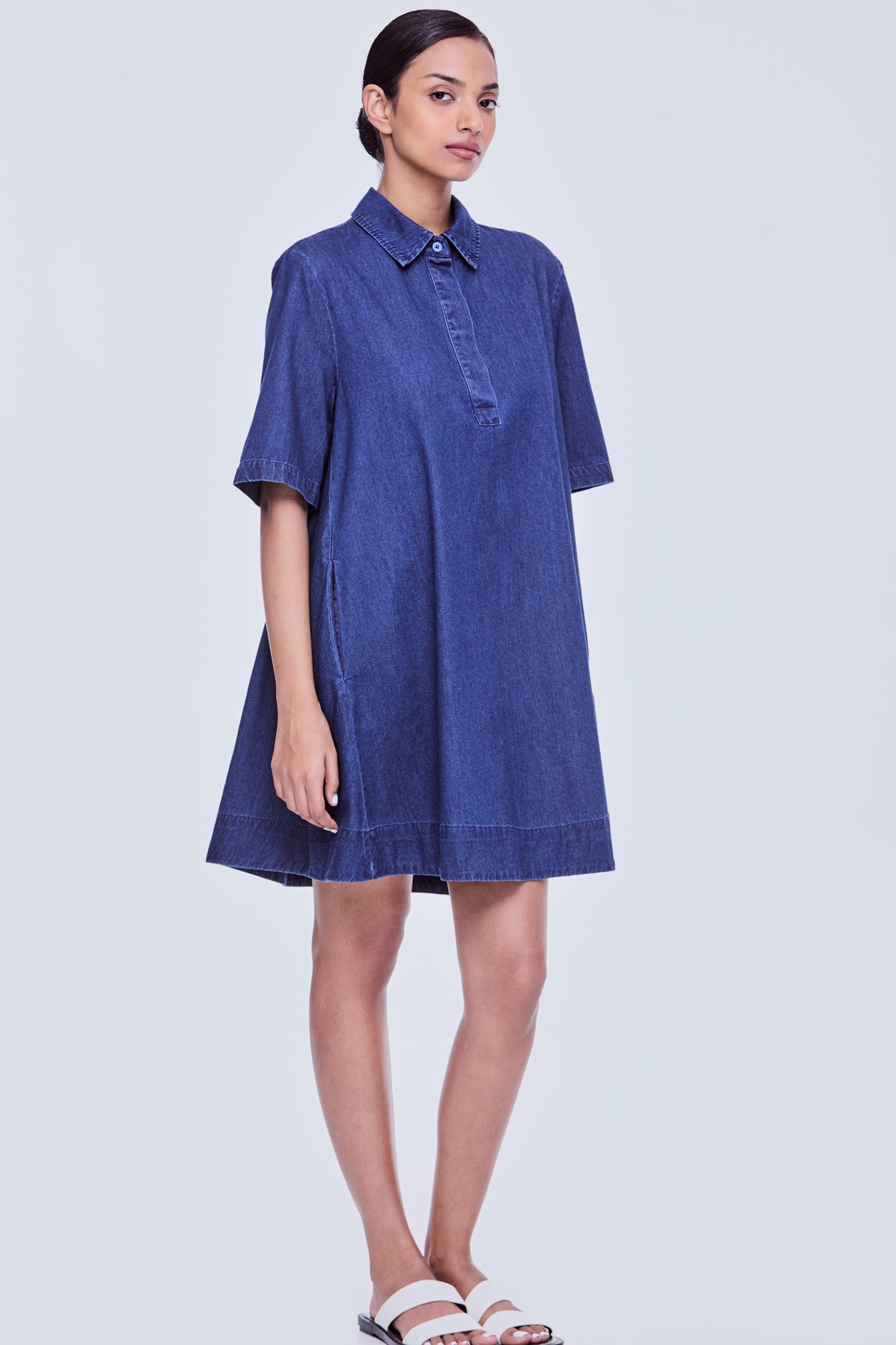 A-Line Tunic Flare Denim Dress iORA A-Line Tunic Flare Denim Dress iORA