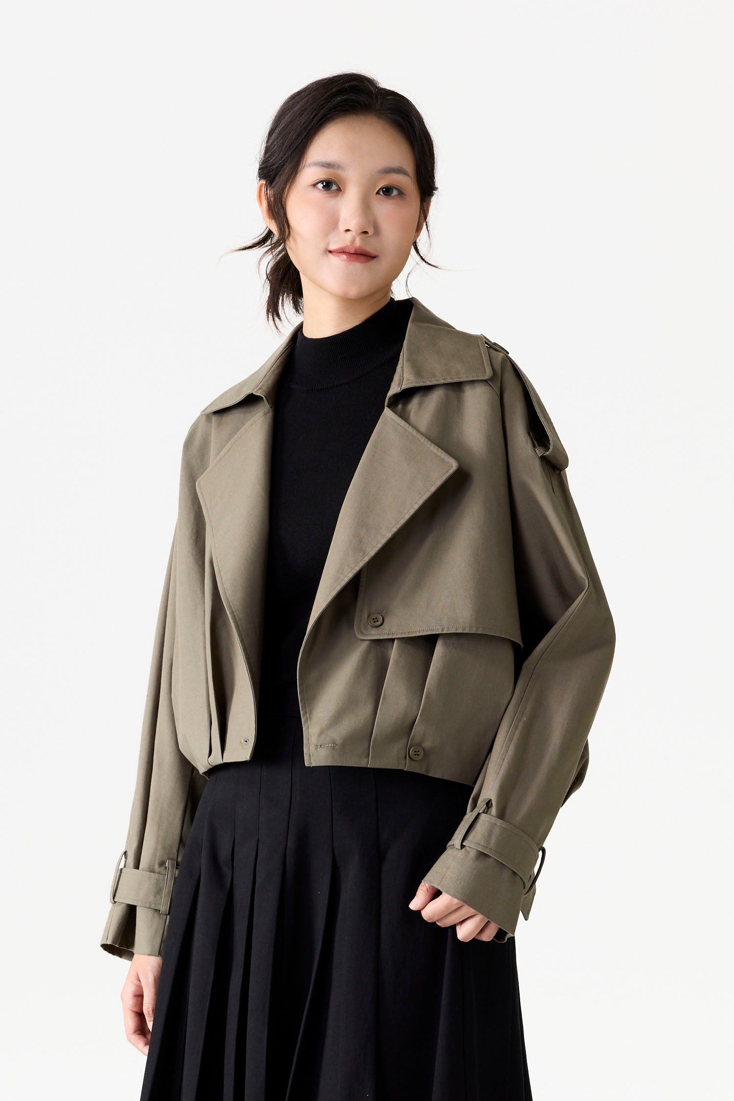 Cropped Cargo Trench Coat