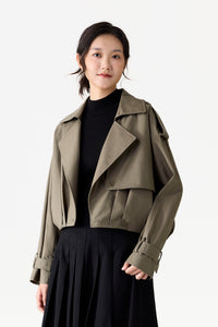 Cropped Cargo Trench Coat