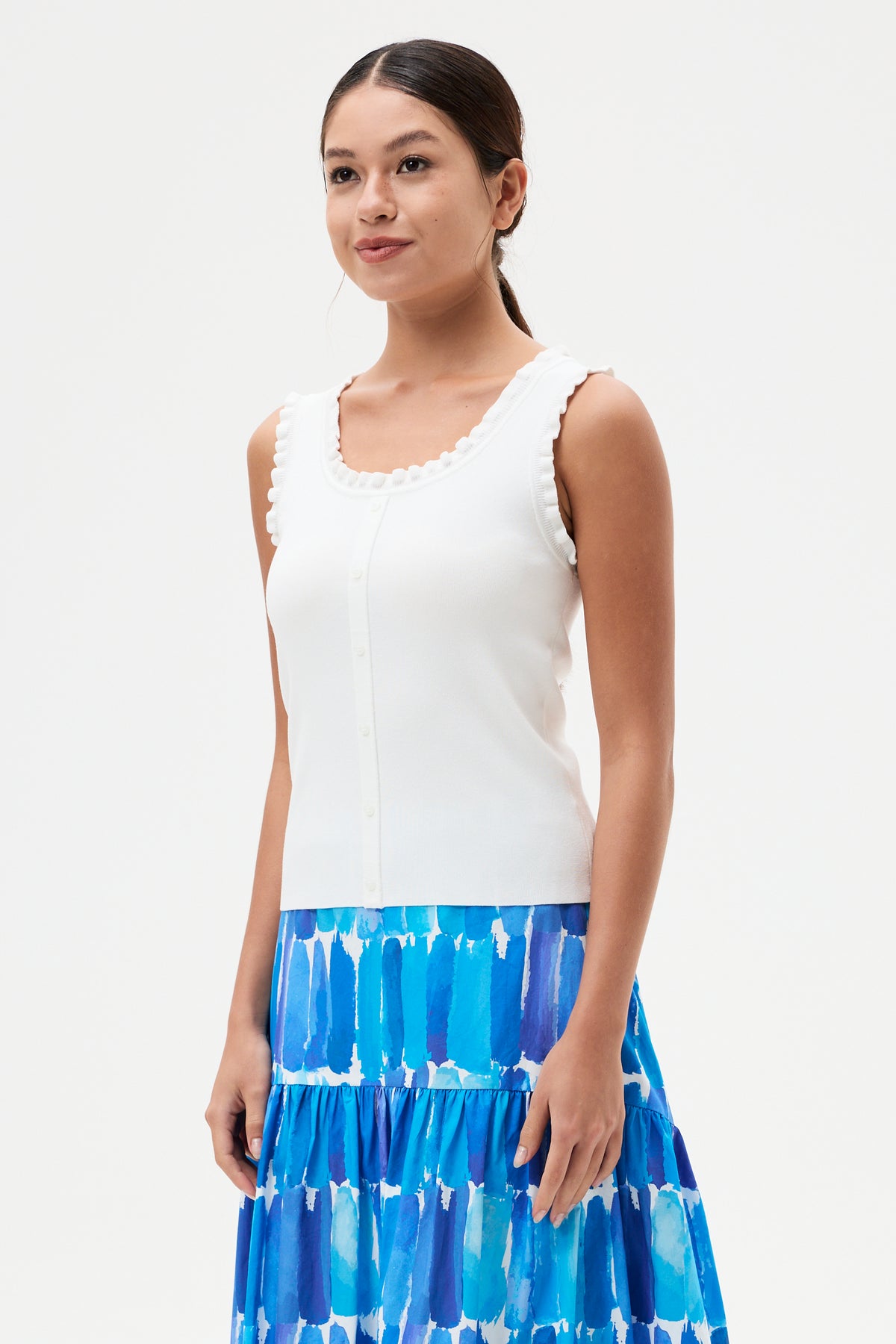 Ruffled Trim Knit Top