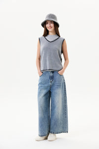 Two-Tone Sleeveless Knit Top