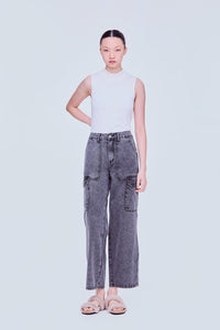 Straight Cut Denim Cargo Pants