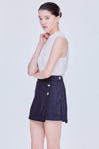 Overlapped Denim Buttoned Skorts