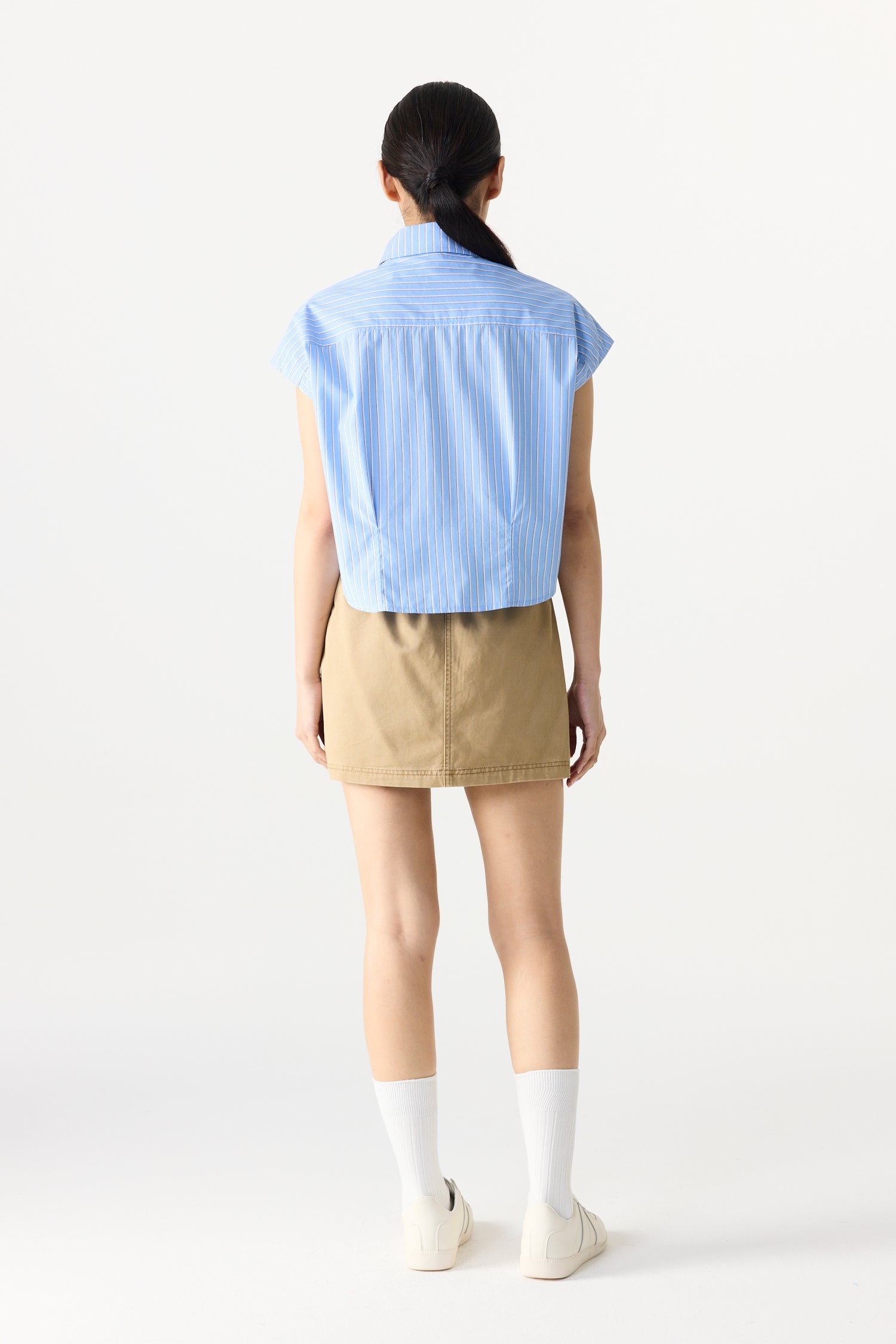 Double Button Stripes Mini Skirt