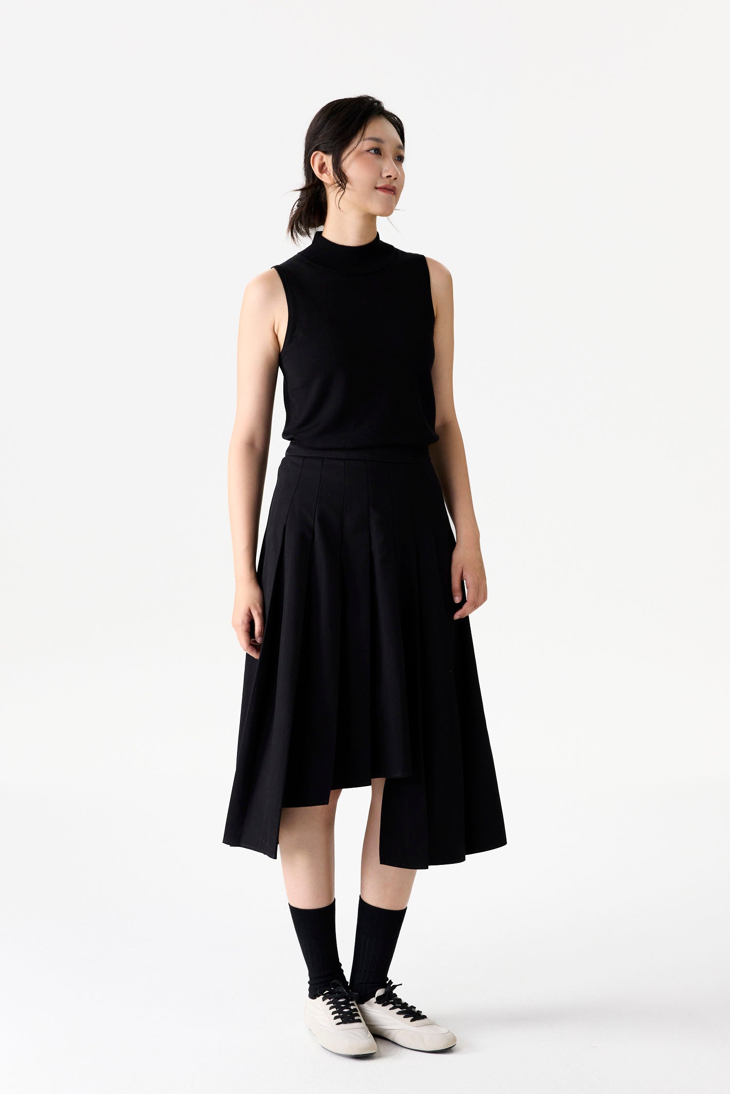 Asymmetric Pleated Skirt